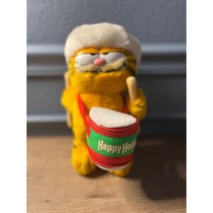 Vintage Garfield Christmas Plush Drummer Santa Hat‎ Happy Holidays 1978 Dakin